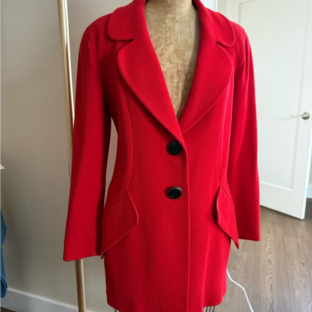 Vintage Red Tailored Women's Coat Jacket - Elegant Single-Breasted Design